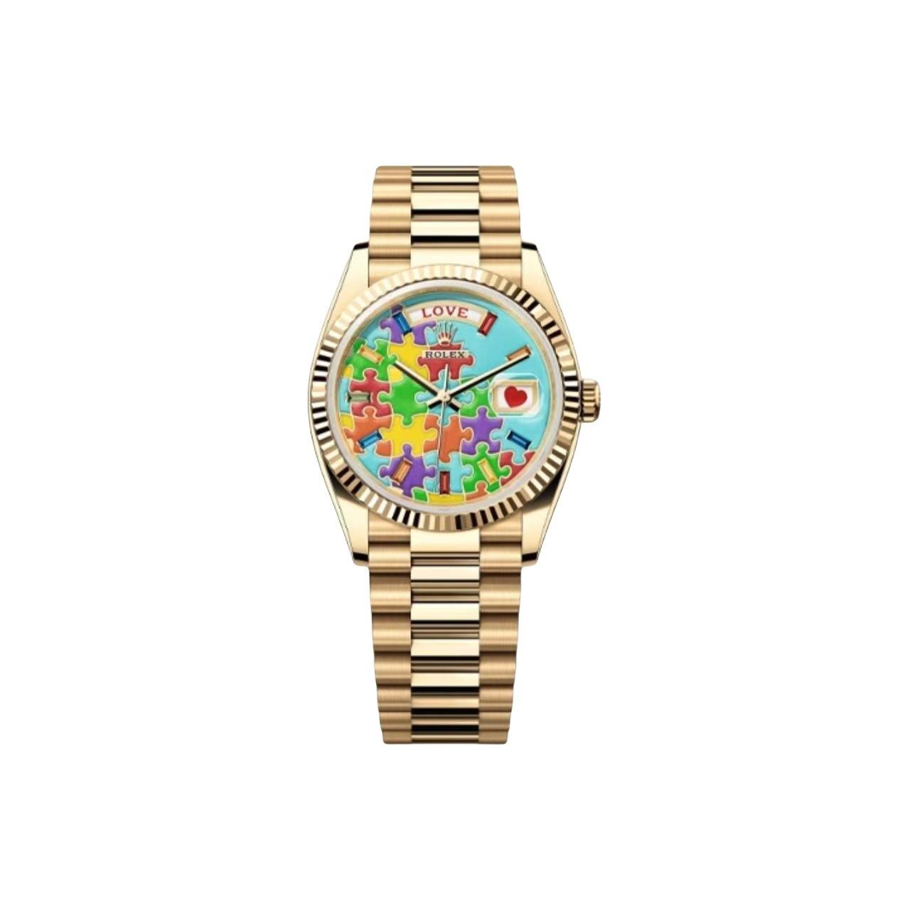 改裝定製 ROLEX高仿勞力士 星期日曆型 自動機械機芯 女錶 36mm 藍色錶盤 