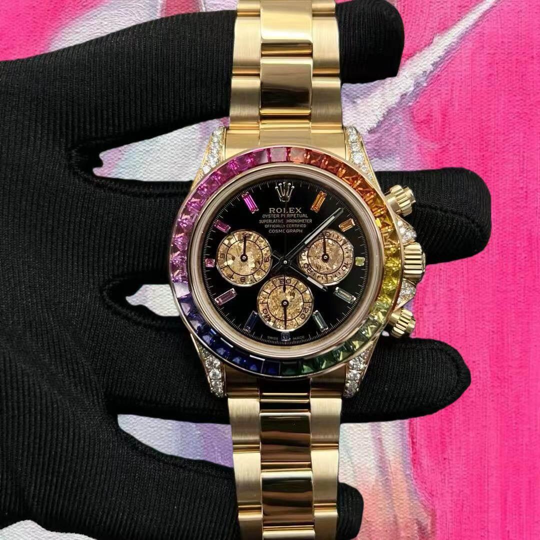 改裝定製  高仿勞力士 Rolex daytona 彩虹迪通拿玫瑰金 地通拿 116595RBOW